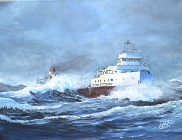The Edmund Fitzgerald in a storm on Lake Superior