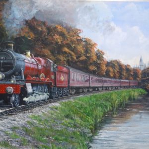 ' Olton Hall'. GWR Hall class locomotive number 5972 in her modern red livery pulls an express service through the Highlands.